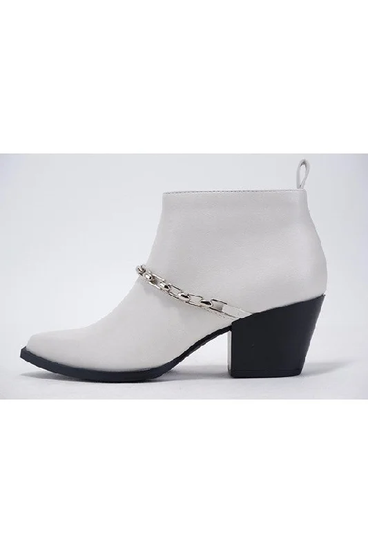 ""My Own Steps"" Leather Chain Booties - White