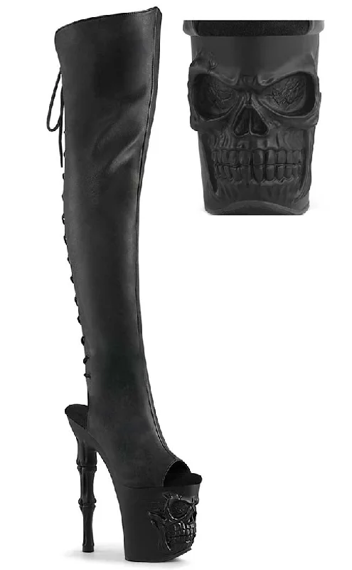 RAPTURE-3019 Black Skull Thigh-High Boots