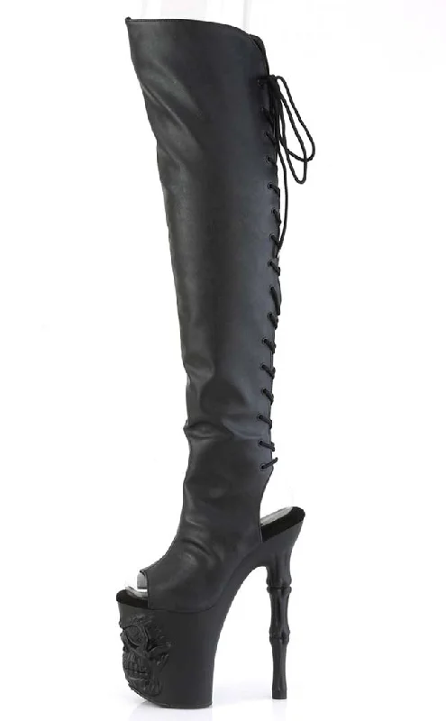 RAPTURE-3019 Black Skull Thigh-High Boots