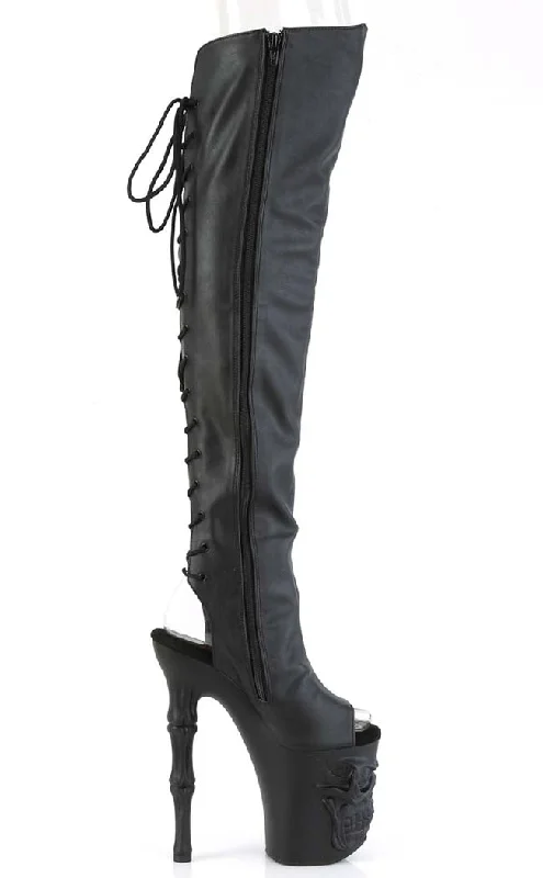 RAPTURE-3019 Black Skull Thigh-High Boots