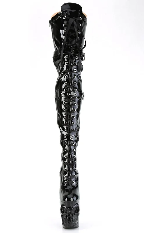 RAPTURE-3028 Black Patent Skull Thigh High Boots