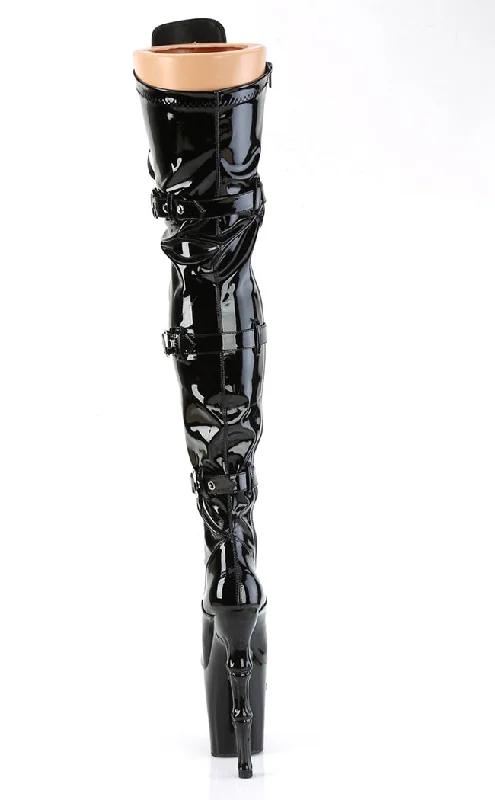 RAPTURE-3028 Black Patent Skull Thigh High Boots