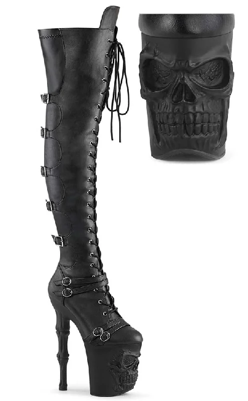 RAPTURE-3045 Black Skull Thigh High Boots