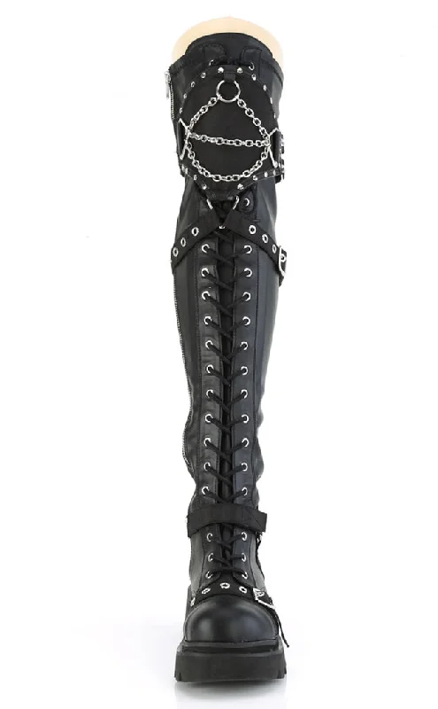 RENEGADE-320 Black Stretch Thigh High Boots