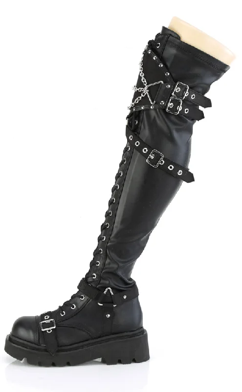 RENEGADE-320 Black Stretch Thigh High Boots