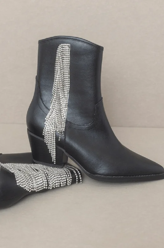 Rhinestone Cowgirl Booties - Black