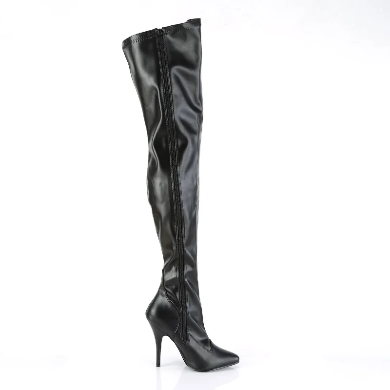 Seduce Black PU Thigh High Boots