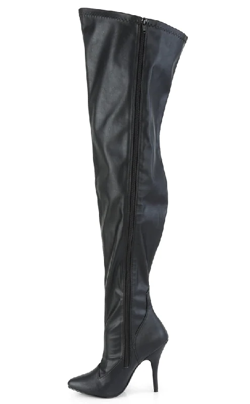 SEDUCE-3000WC Black Vegan Leather Wide Calf Boots