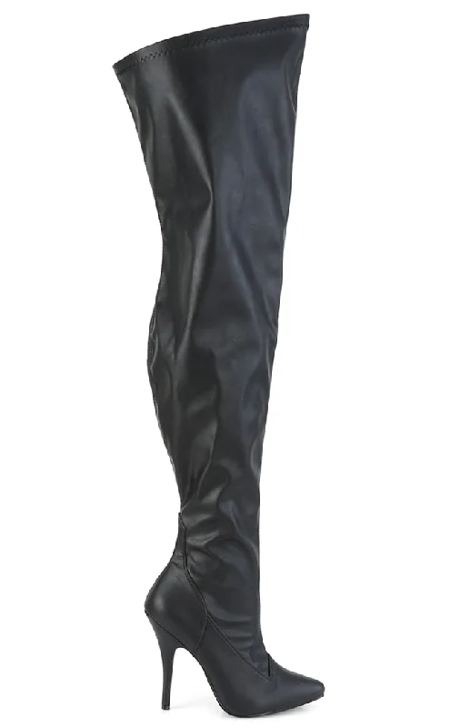 SEDUCE-3000WC Black Vegan Leather Wide Calf Boots