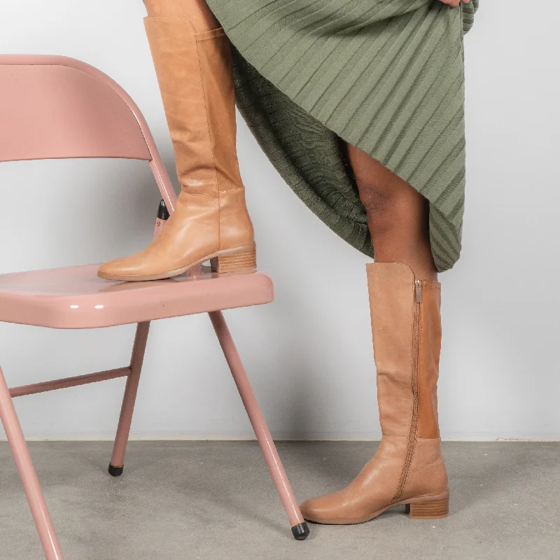 Tetley Tan Leather Knee High Boots