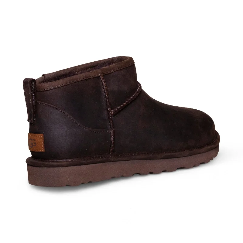 UGG Classic Ultra Mini Leather Chocolate Boots - Women's