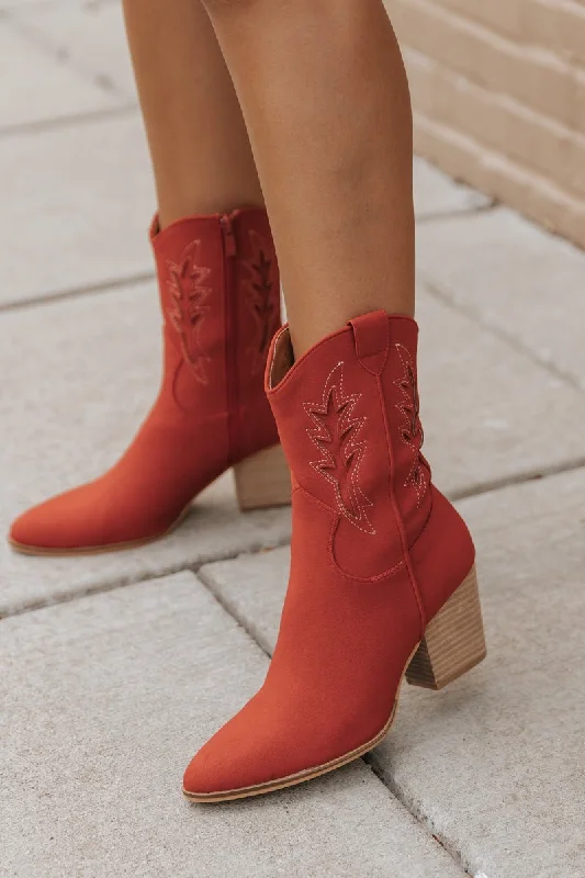 Vintage Western Ankle Booties - Red