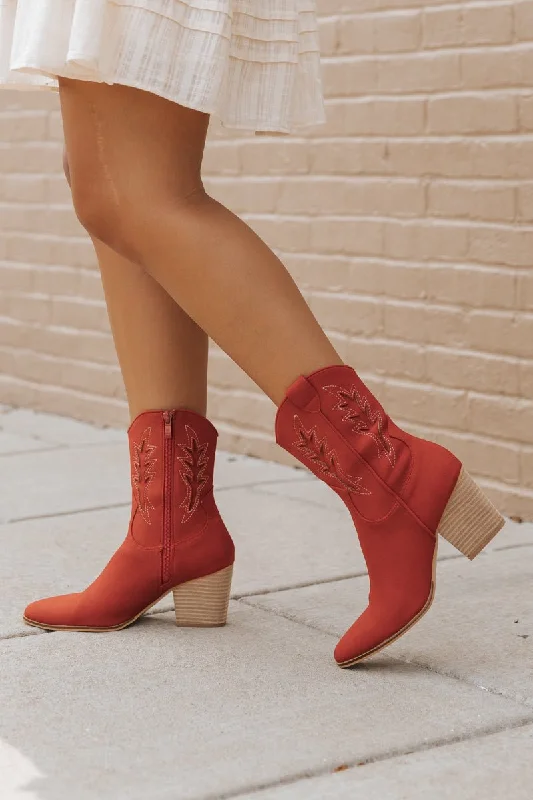 Vintage Western Ankle Booties - Red