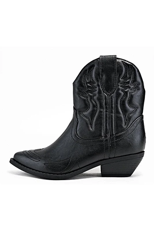 ""Watermelon Crawl"" Ankle Cowgirl Boots - Black