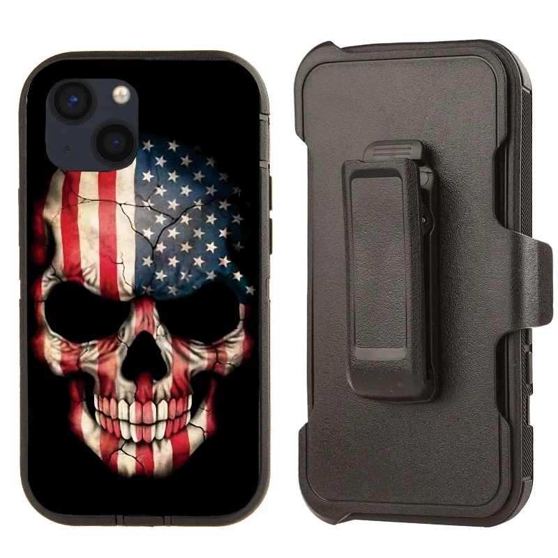 Rugged Shockproof Case with clip for Apple iPhone 13/14 Skull