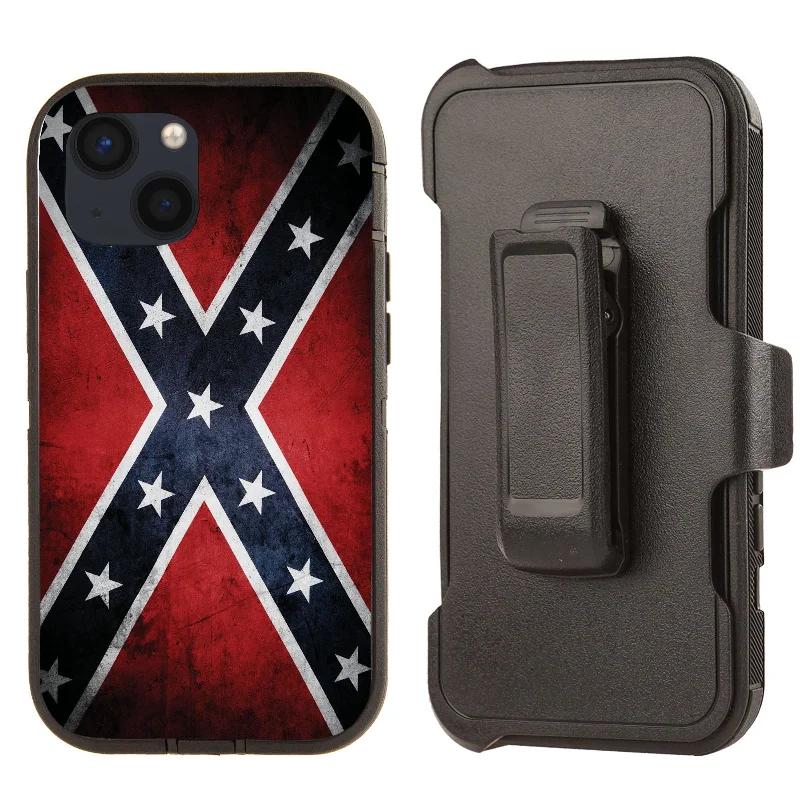 Rugged Shockproof Case with clip for Apple iPhone 13/14 Rebel Flag