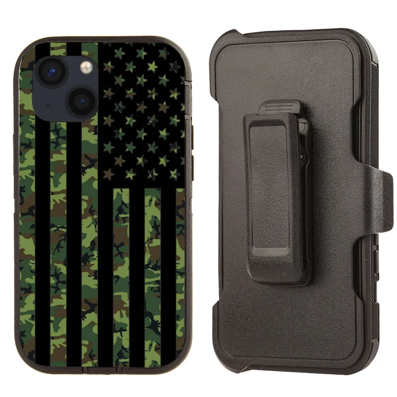 Rugged Shockproof Case with clip for Apple iPhone 13/14 Military Flag Camouflage