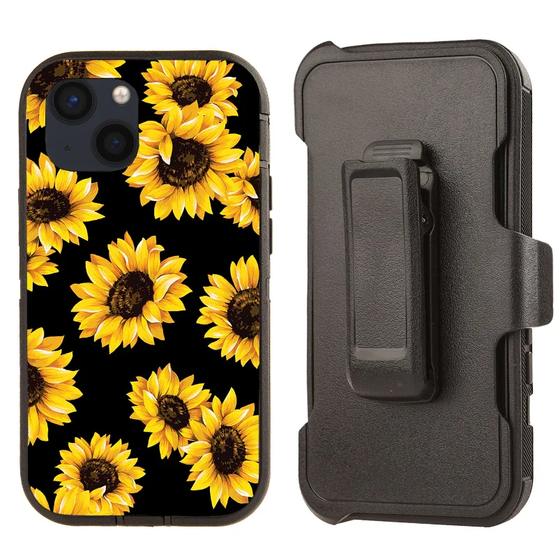 Rugged Shockproof Case with clip for Apple iPhone 13/14 Sunflower