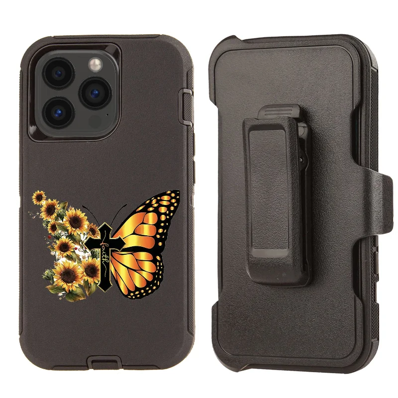 Shockproof Case for Apple iPhone 13 Pro Rugged Heavy Duty Butterfly Faith Cross