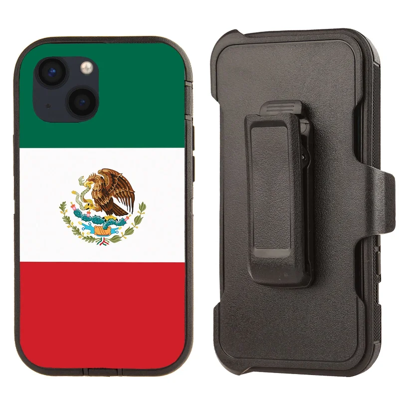 Rugged Shockproof Case with clip for Apple iPhone 13/14 Mexico Flag