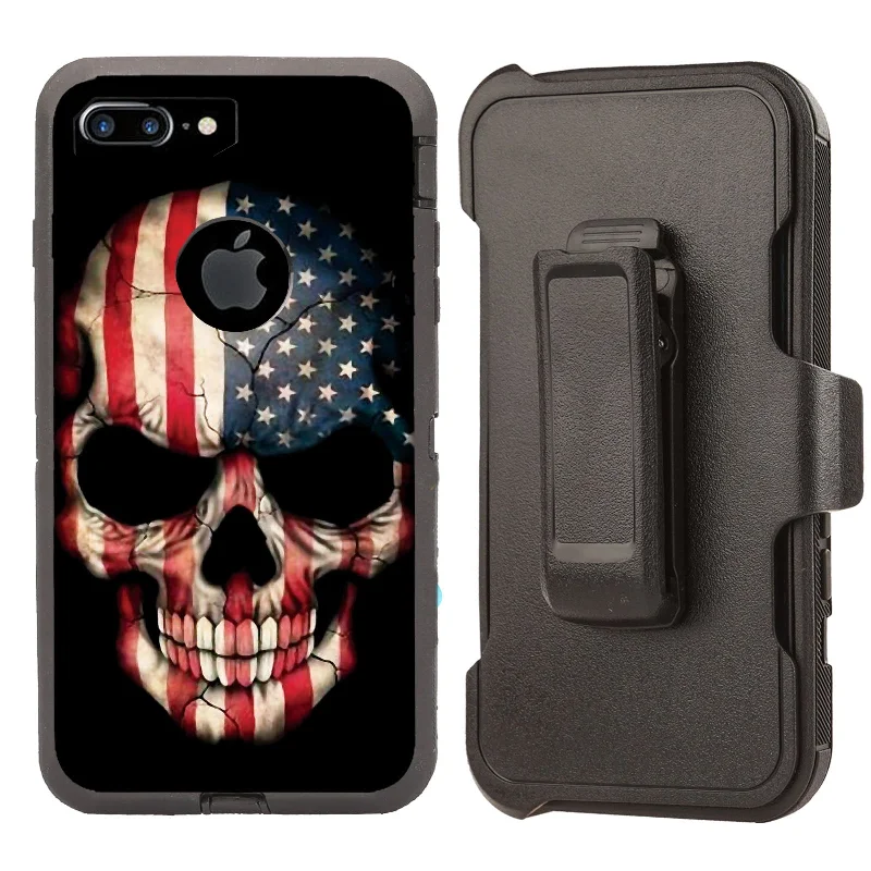 Shockproof Case for Apple iPhone 7+ 8+ Skull Flag Cover Clip Rugged Heavy