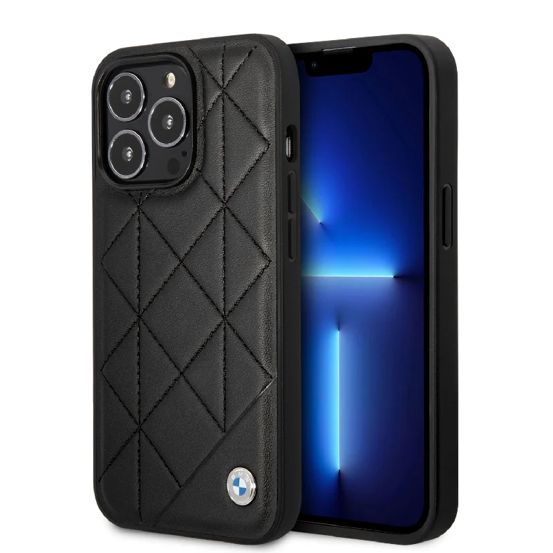 iPhone 14 Pro - Leather Black Signature Collection Case Quilted Pattern - BMW