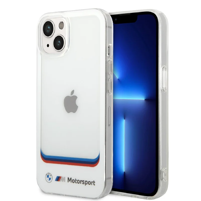 iPhone 14 Plus - PC/TPU White Motorsport Collection Iml Case Big Square Transparent Area And Printed Bottom Logo - BMW