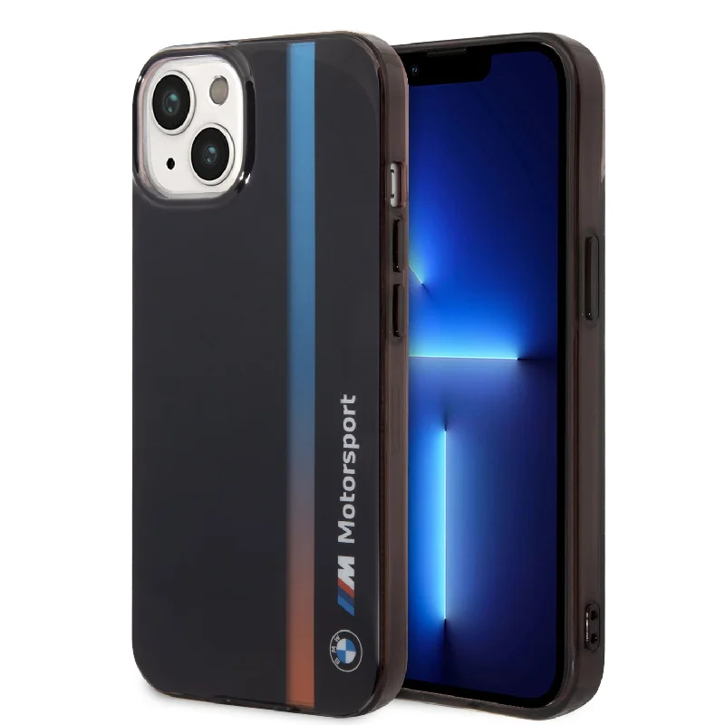 iPhone 14 Plus - PC/TPU Black Motorsport Collection Iml Case Printed Tricolor Fading Stripe - BMW