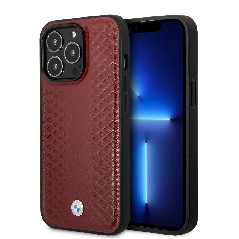 iPhone 14 Plus - Leather Red Signature Collection Case Diamond Hot Stamp Pattern - BMW