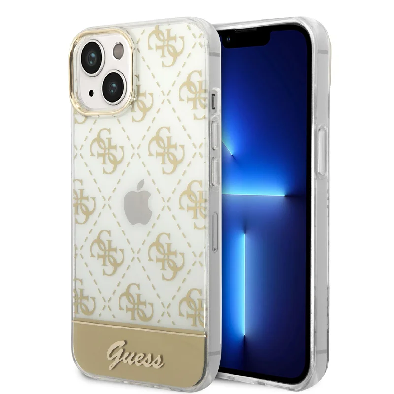 iPhone 14 Plus - PC/TPU Gold Iml Case Electroplated 4G Pattern Bottom Stripe Script Logo - Guess