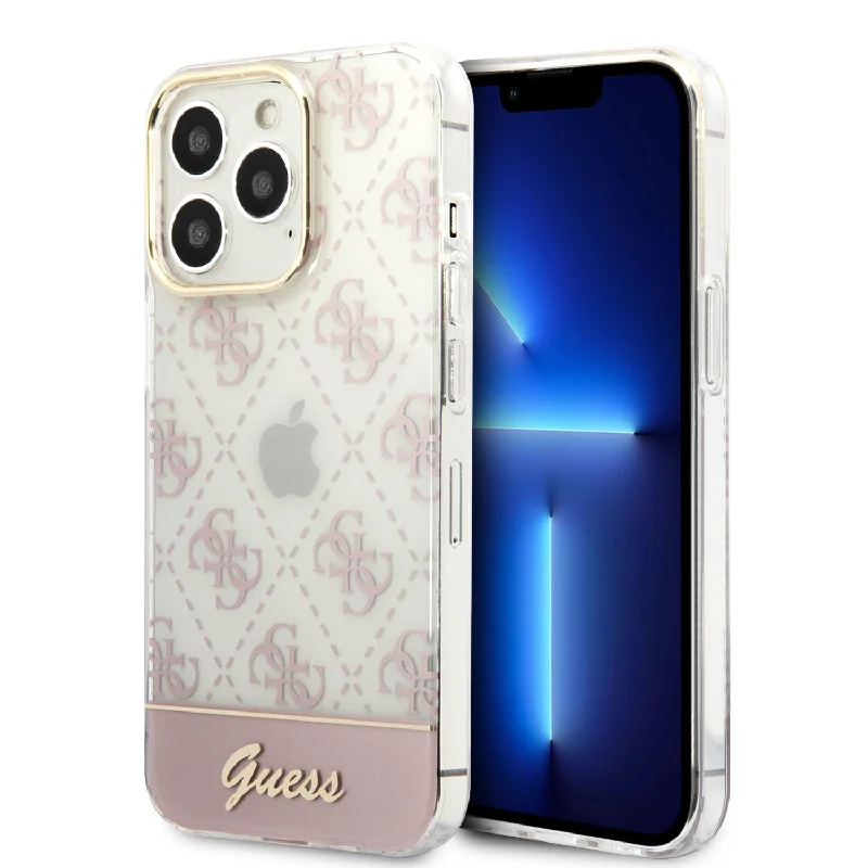 iPhone 14 Plus - PC/TPU Pink Iml Case Electroplated 4G Pattern Bottom Stripe Script Logo - Guess