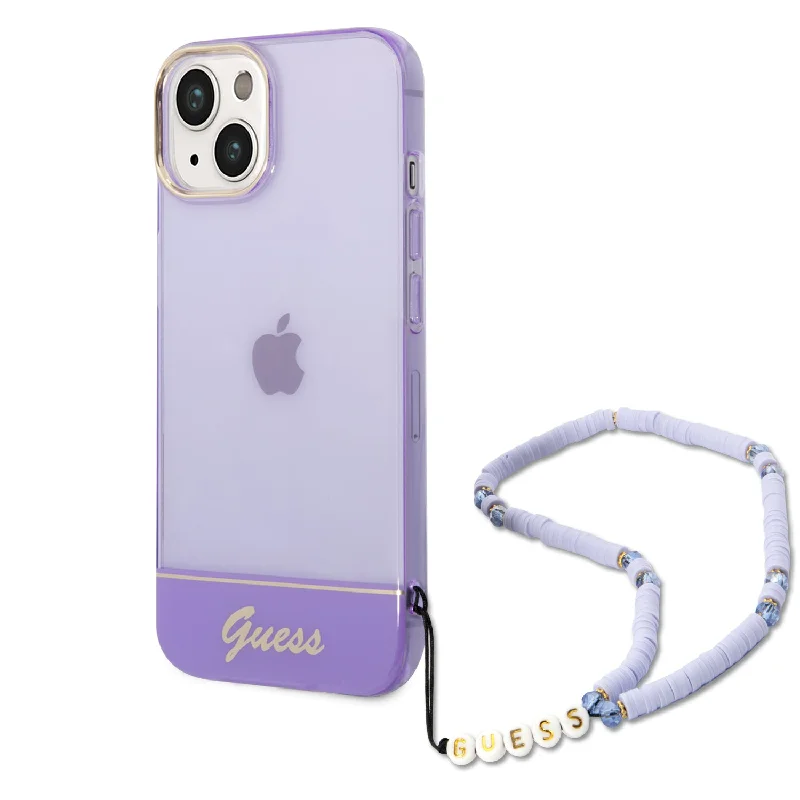 iPhone 14 Plus - PC/TPU Purple Iml Case Double Layer Electroplated Camera Outline Translucent With Strap - Guess