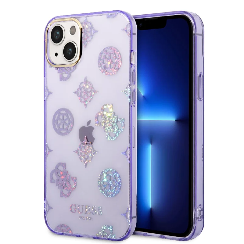 iPhone 14 Plus - PC/TPU Purple Iml Case Electroplated Camera Outline Peony Glitter - Guess