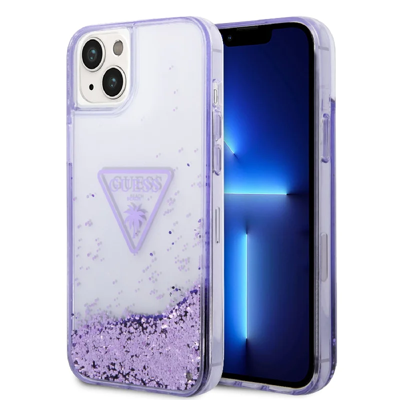 iPhone 14 Plus - PC/TPU Purple Liquid Glitter Case Translucent Triangle Logo - Guess