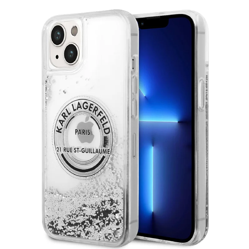 iPhone 14 Plus - PC/TPU Silver Liquid Glitter Case Round Rsg Logo - Karl Lagerfeld