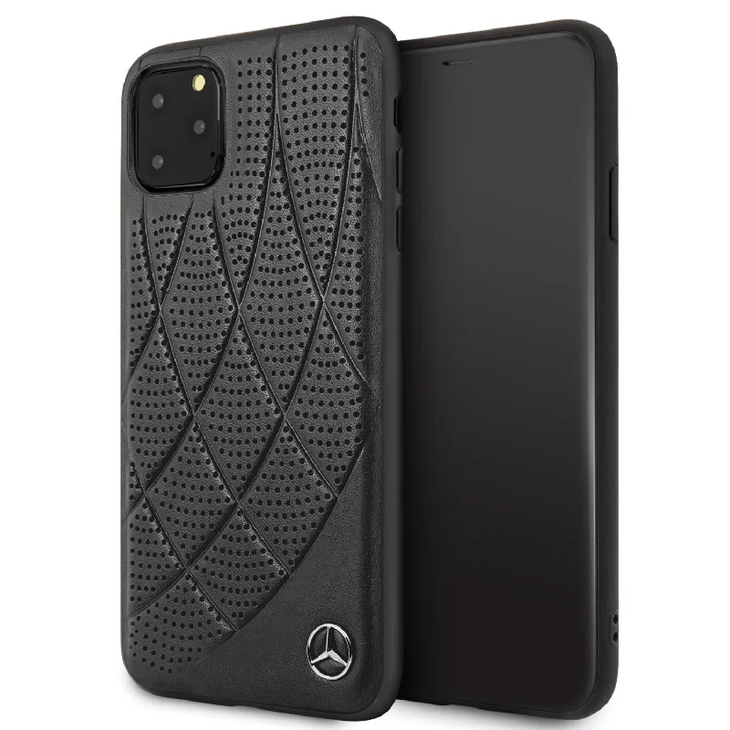 iPhone 11 Pro Max - Real Leather Black Quilted Perforated Bow Line Collection - Mercedes-Benz