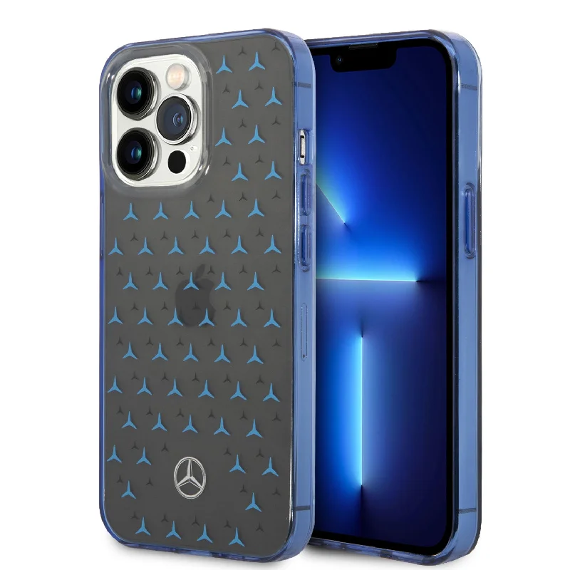 iPhone 14 Pro - PC/TPU Blue Double Layer Case Star Pattern Large - Mercedes-Benz