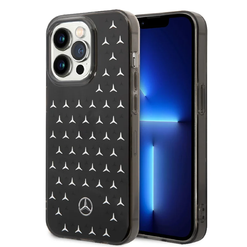 iPhone 14 Pro - PC/TPU Silver Double Layer Case Star Pattern Large - Mercedes-Benz