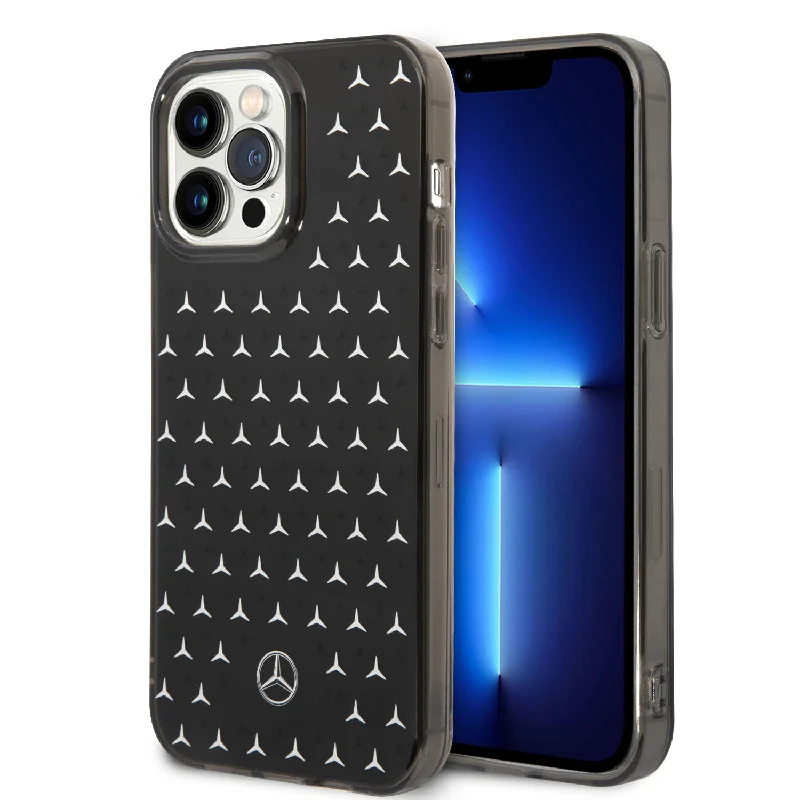 iPhone 14 Pro Max - PC/TPU Silver Double Layer Case Star Pattern Large - Mercedes-Benz