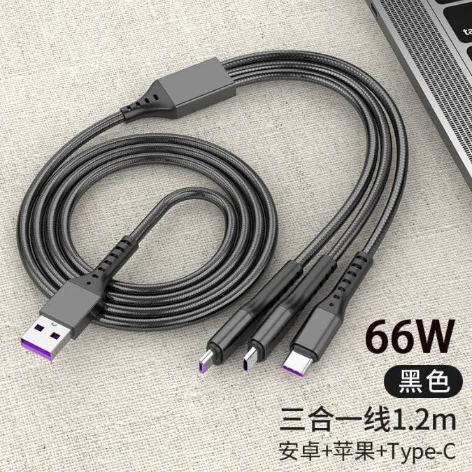 3 in 1 Strong Nylon Braided Fast Multiple Charging Cord Cables iPhone / Micro USB/ Type-C