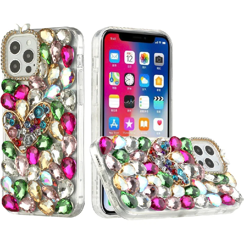 For Apple iPhone XR Full Diamond with Ornaments Hard TPU Case Cover - Colorful Ornaments with Heart