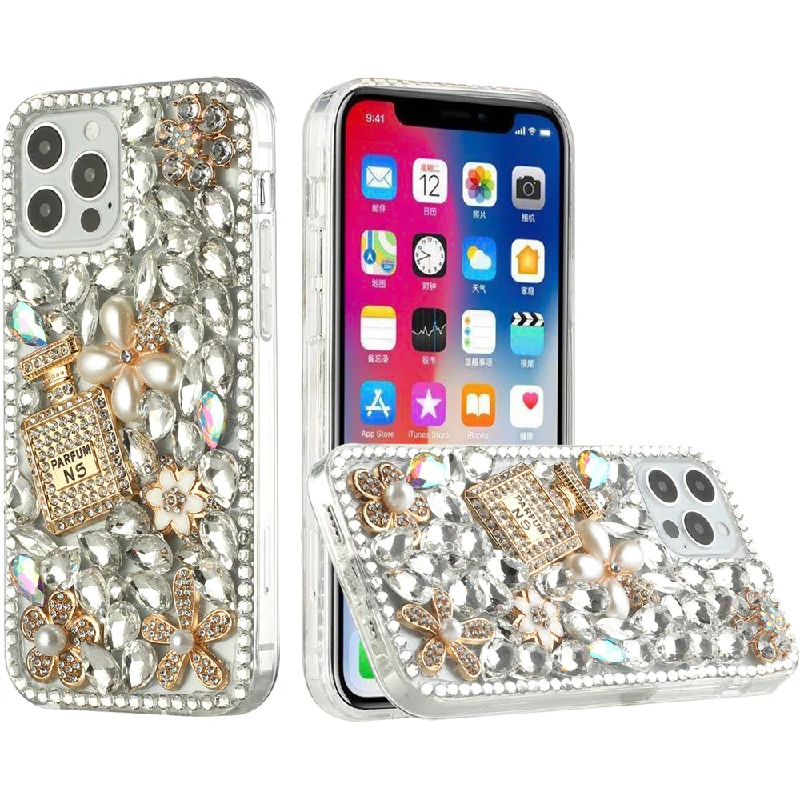 For Apple iPhone XR Full Diamond with Ornaments Hard TPU Case Cover - Pearl Flowers with Perfume