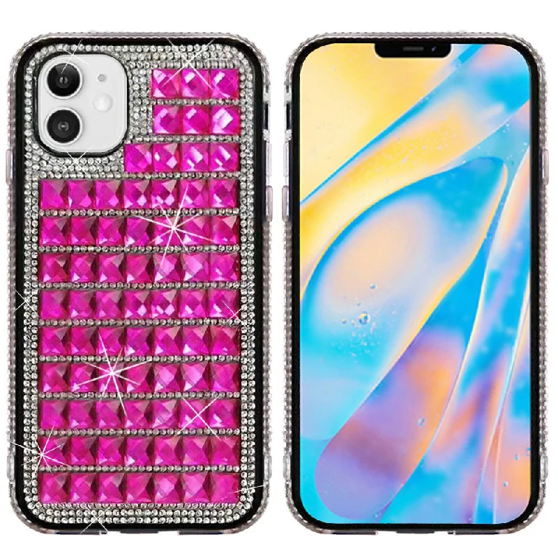 For iPhone 12 Mini 5.4 Bling Diamond Shiny Crystal Case Cover - Hot Pink