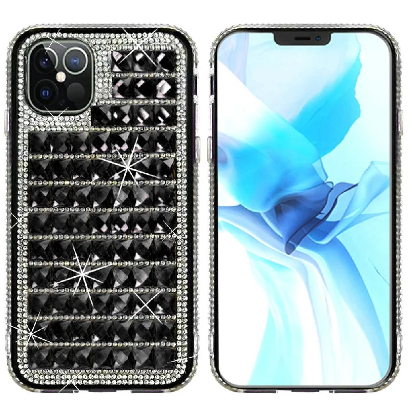 For iPhone 12/Pro (6.1 Only) Bling Diamond Shiny Crystal Case Cover - Black