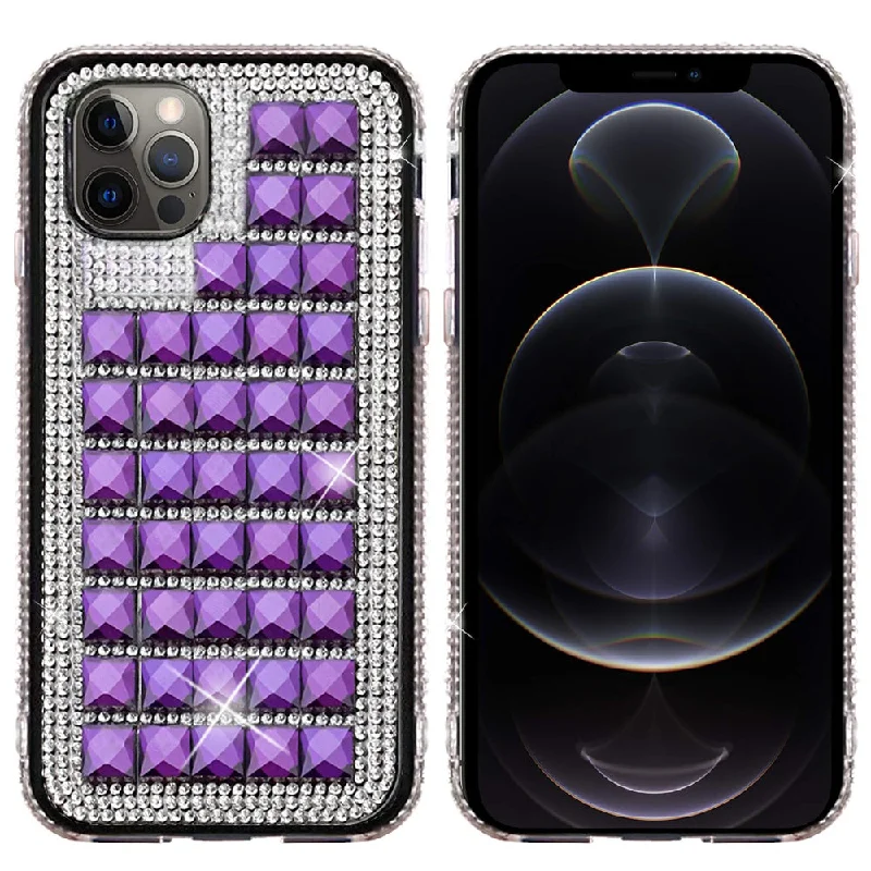 For iPhone 12/Pro (6.1 Only) Bling Diamond Shiny Crystal Case Cover - Dark Purple