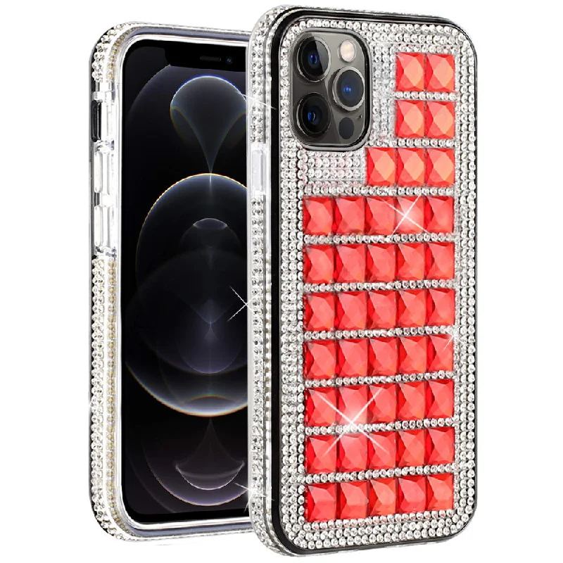 For iPhone 12/Pro (6.1 Only) Bling Diamond Shiny Crystal Case Cover - Red