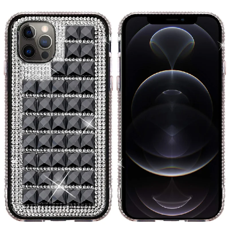 For iPhone 12 Pro Max 6.7 Bling Diamond Shiny Crystal Case Cover - Black