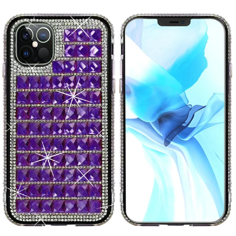 For iPhone 12 Pro Max 6.7 Bling Diamond Shiny Crystal Case Cover - Dark Purple