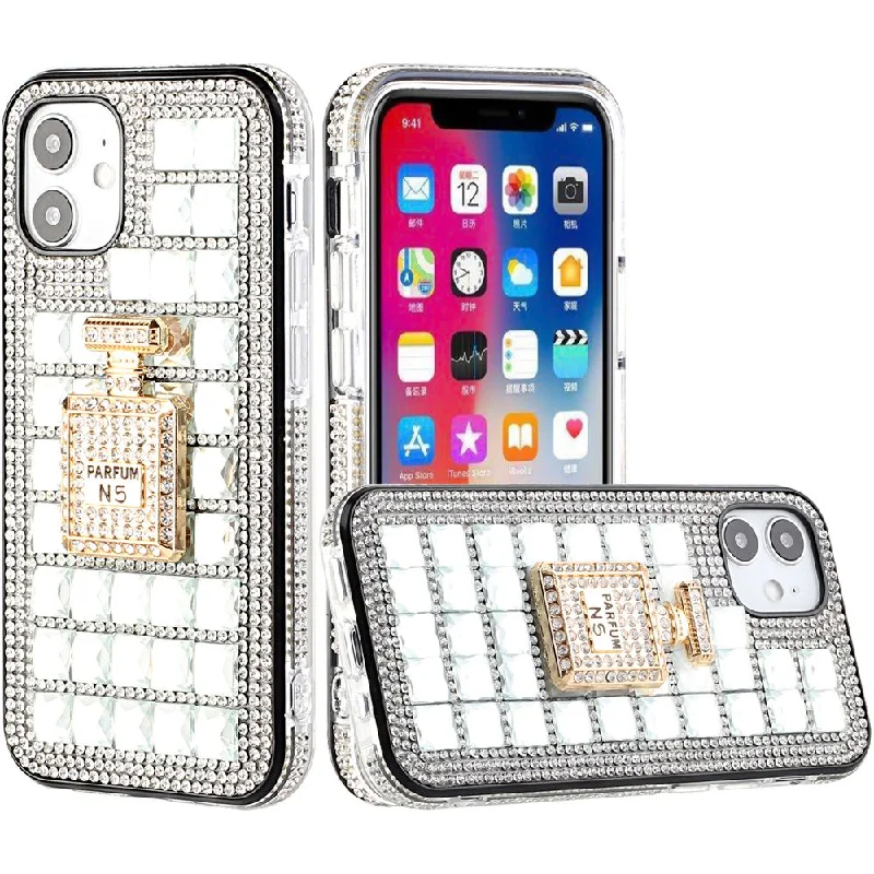 For iPhone 12 Pro Max 6.7 Ornament Bling Diamond Shiny Crystal Case Cover - Perfume Bottle on Silver