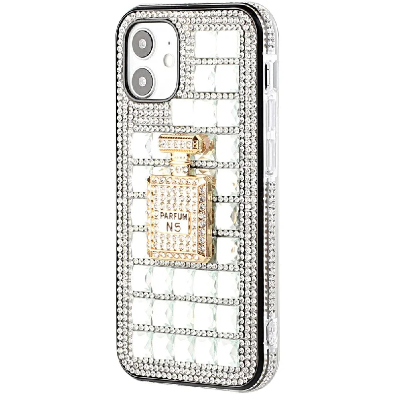 For iPhone 12 Pro Max 6.7 Ornament Bling Diamond Shiny Crystal Case Cover - Perfume Bottle on Silver